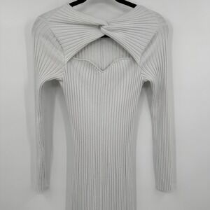 Amur Vivian Bodycon Dress Womens Medium Light Gray Ribbed Cut Out Twisted‎ Front